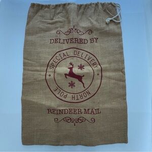 Large Burlap Christmas Santa Sack Reindeer Mail Drawstring Gift Bag 33x24